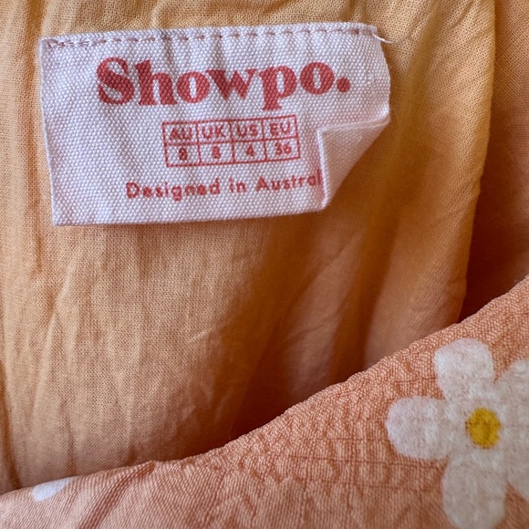 Showpo Peach Creamsicle Floral Twist-Front Puff Sleeve Mini Dress Size 4 - Picture 7 of 8